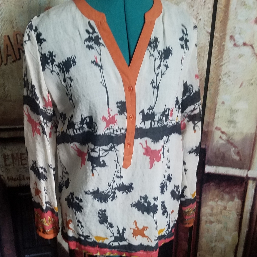 Coach inspired blouse with horse & carriage